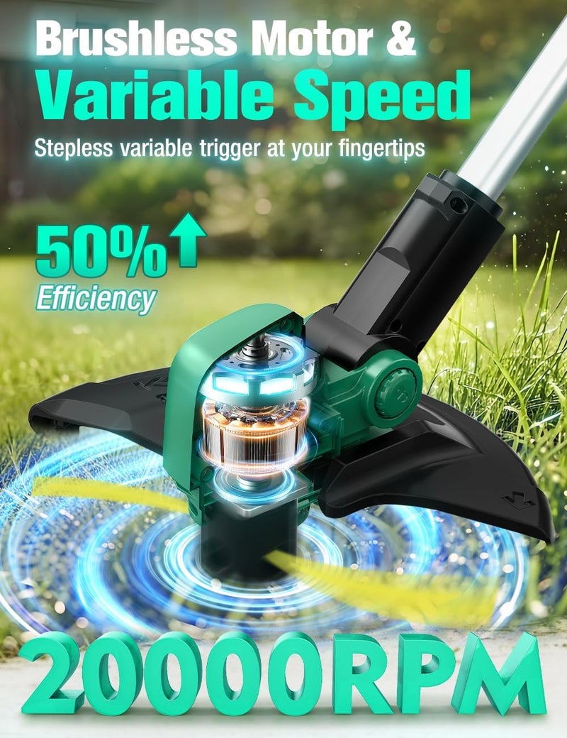 KIMO Cordless Weed Wacker Battery Operated w/ 2 x 2.0Ah Batteries, 2-in-1 String Trimmer & Edger with Charger & Wheels, 10Pcs Cutting Lines, 12" Dual-Sided Cutting Line, 20V Weed Trimmer for Lawn Yard - Image 3